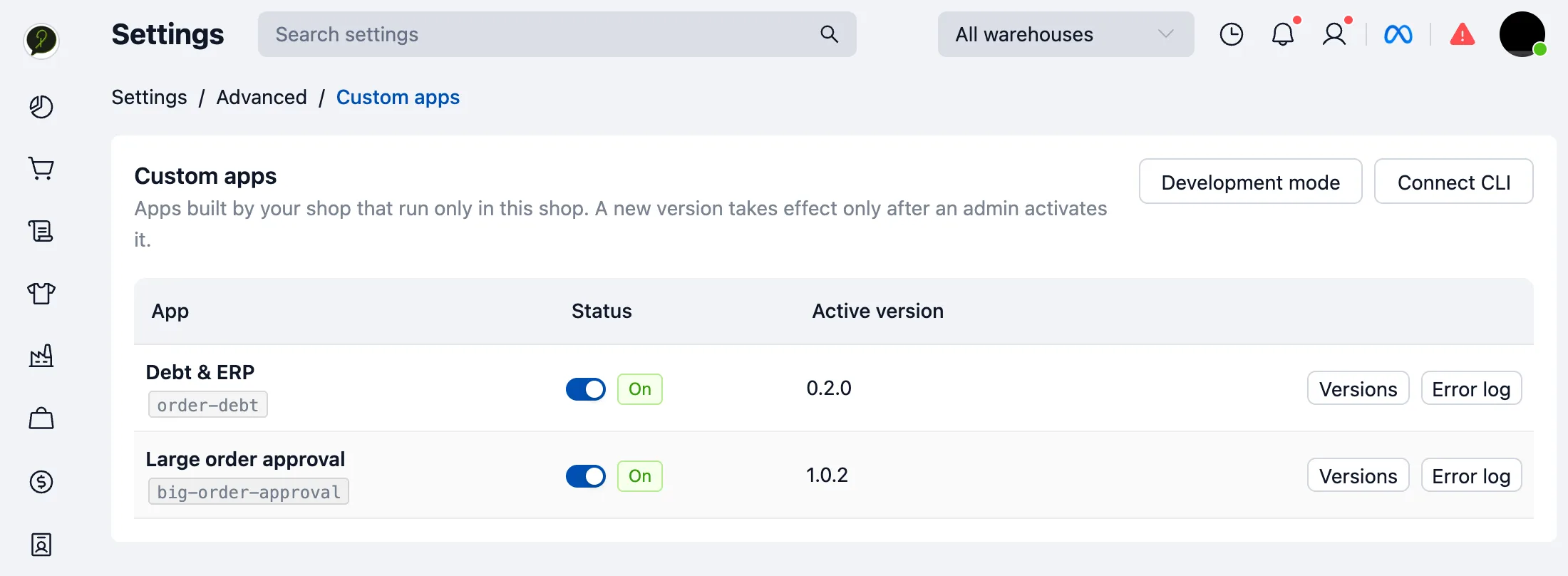 The shop's custom apps